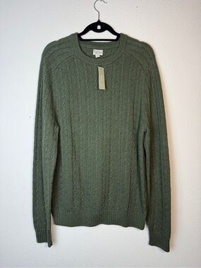 J. Crew Olive Green Cable-Textured Crewneck Sweater